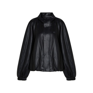 陈妍希同款Liilou  pu皮革 翻折立领挺阔短款长袖皮革外套