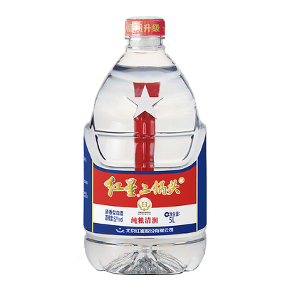 红星二锅头大桶白酒2L清香型52度高度纯粮酿造口粮酒平价5L实惠装