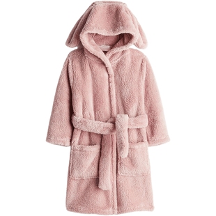 HM童装儿童女童睡袍冬季可爱耳朵加绒质感睡袍1237612