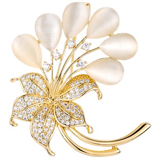 猫眼石花朵胸针高端精致时尚女款胸花别针配饰奢华气质设计感小众