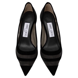 JIMMY CHOO 周仰杰新款女士丝绒拼接尖头细跟高跟鞋银泰 301604