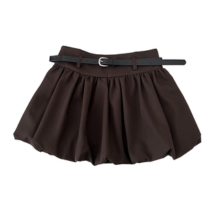 韩版气质时尚百搭高腰显瘦花苞裙半身裙防走光短裙蓬蓬裙女配皮带