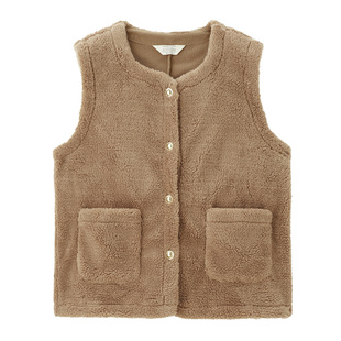 佐丹奴加厚仿羊羔毛外套女新款抓绒马甲金属纽扣圆领背心05374899