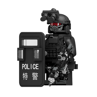 城市警察特警武器装备男孩子拼装军事特种兵人仔士兵儿童益智玩具