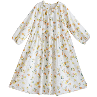 清【花间影】原创刺绣连衣裙女秋季大摆裙宽松印花长裙复古减龄裙