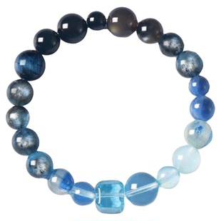 海蓝宝天然水晶手链蓝绿晶守护手链招财转运蓝宝石本命年水晶手串