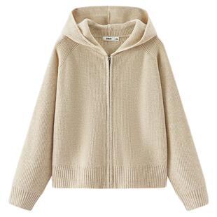 商场同款|森柔森马针织开衫女冬宽松插肩袖连帽2025新款慵懒上衣