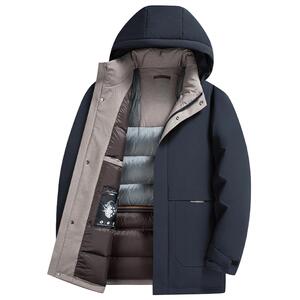 【鹅绒+牛奶丝】罗蒙男士中长款连帽羽绒服2023冬季新款休闲外套
