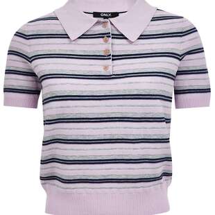 ONLY2026春季新款正肩设计撞色条纹学院感POLO领短袖针织衫女