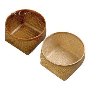 竹雪明|芳缘竹筐收纳篮 圆形簸箕零食干果杂物盒桌面点心茶道摆件