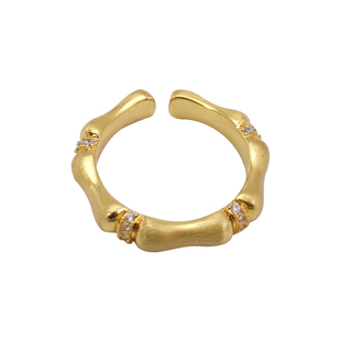 拉丝金属竹节戒指轻奢高级感镶钻开口戒2025新款爆款小众设计指环