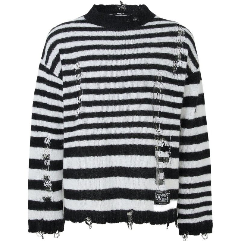 【惊喜直降】BALMAIN 秋冬男士宽松仿旧条纹马海毛混纺毛衣