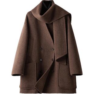 BXV围巾领小个子双面羊绒大衣女2025冬季新品双面羊毛外套中长款