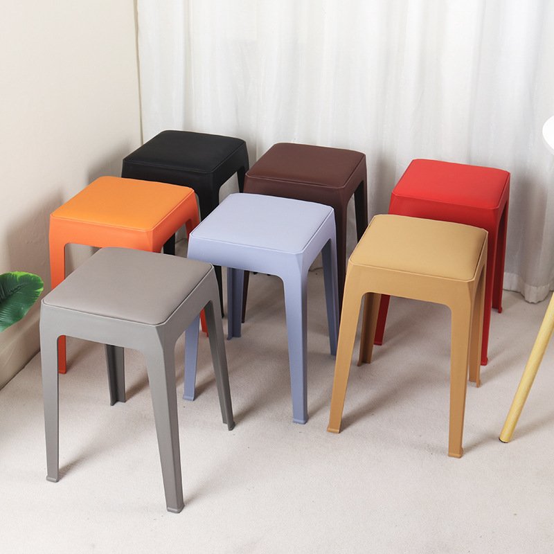 现代简约软包方凳塑料加厚家用创意餐桌可公寓客厅板凳叠放高凳子
