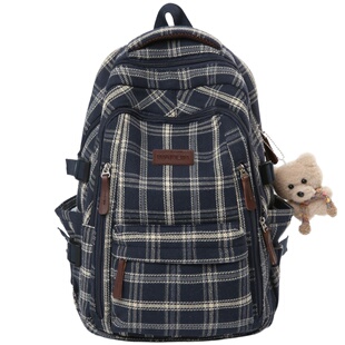 高中生书包初中生女大容量结实耐用耐脏电脑背包男双肩包复古格子