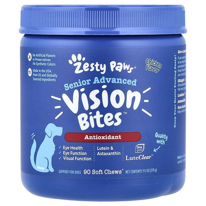 Zesty Paws,大龄犬专用高级视力支持零食,鸡肉味,90 片软咀嚼片