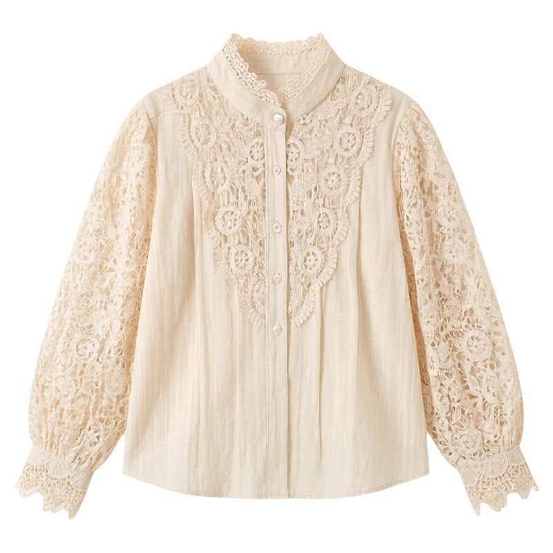 Lace hollow long sleeved loose shirt女式蕾丝镂空长袖宽松衬衫