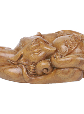 天然绿檀木送福九尾狐狸手把随身