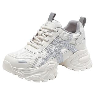 千百度厚底白色老爹鞋女2026春季新款百搭女鞋增高户外休闲运动鞋