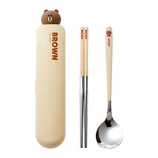 便携餐具不锈钢筷子勺子套装可爱上班族学生单人装个人专用收纳盒