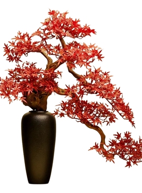 玄关仿真绿植枫叶盆景美人松茶楼
