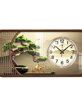 北极星中古风木质时钟福字挂钟客厅玻璃防尘静音立体画家用挂表
