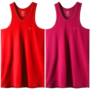 七匹狼男士本命年背心男式纯棉大红色打底二道汗衫蛇年全棉二股筋