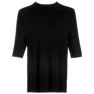 立领针织衫半袖紧身上衣坑条t恤