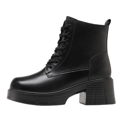 红蜻蜓高跟增高马丁靴女真皮短靴