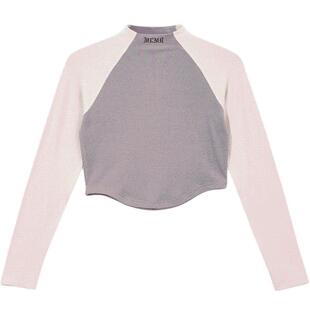 MLMR outlets女士半高领修身短款时尚个性衣服撞色长袖T恤女男装