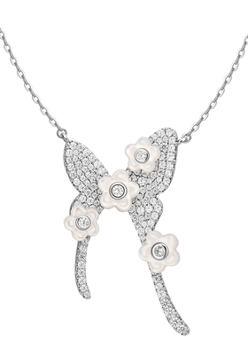 HEFANG何方珠宝贝母花花蝴蝶项链