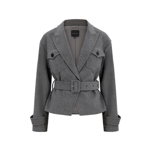 MARYLING玛俪琳秋季新品灰色翻尖领撞色收腰短外套A1DGW14320