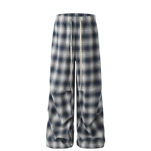 梁拌泡菜复古直筒格子裤银蛇印花垂感高腰裤子宽松百搭裤子男女潮