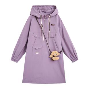 紫涵工装风连帽连衣裙女春秋季新款设计感户外休闲直筒紫色短裙潮
