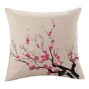 中国风简约春季桃花客厅沙发抱枕床上大靠背餐厅酒店餐椅坐垫靠枕