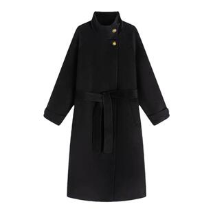 【cold敌】黑色赫本风双面羊绒大衣2025秋冬新款中长款毛呢外套女