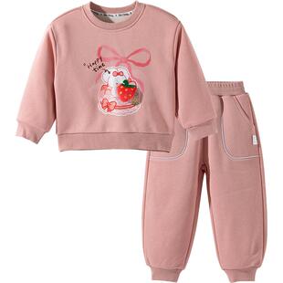 贝贝怡童装卫衣套装加绒保暖女童2025新款奥粒绒长袖长裤子两件套