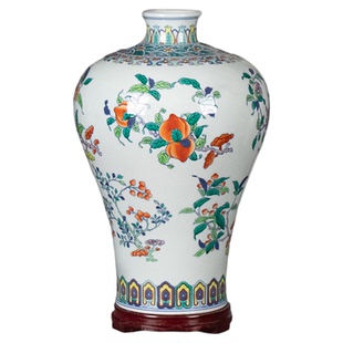 手绘斗彩三多纹梅瓶景德镇陶瓷器青花瓷花瓶中式客厅玄关高档摆件