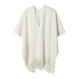白色羊毛斗篷披肩外搭女2025新款冬季高级感纯色毛毯披风围巾两用
