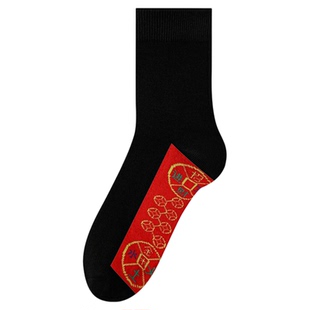 都市丽人脚踏七星连珠红袜子纯棉本命年男女铜钱马年中筒袜秋冬款