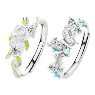 VIVIWELL春日花语 闪钻925纯银情侣对戒小众设计高级感轻奢戒指