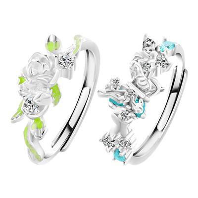 VIVIWELL春日花语925银情侣对戒