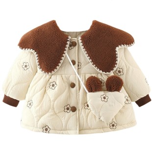 女宝宝秋冬加绒外套2025新款洋气儿童加厚棉衣1一3岁女童冬装棉服