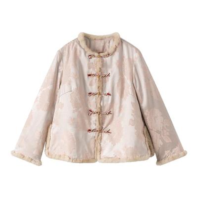 【晴柚】莨西子新中式国风桑蚕丝棉服外套女秋冬水貂毛拼接棉衣