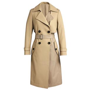 LANDI秋季新款卡其拼接绵羊皮皮衣女中长款真皮风衣外套春秋