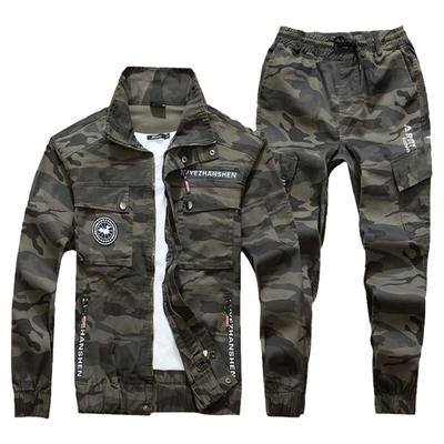 迷彩服纯棉弹力套装男春秋