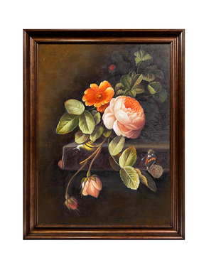 u作（蔷薇）中古风装饰画古典欧式美式花卉挂画手工油画玄关餐厅