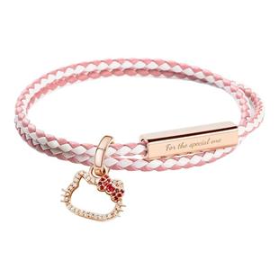 香港代购Crudo Leather HelloKitty编织皮手链贝母情侣手绳KT礼物