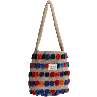 新款可爱甜美毛呢立体彩色波点毛绒手提包通勤百搭休闲单肩水桶包