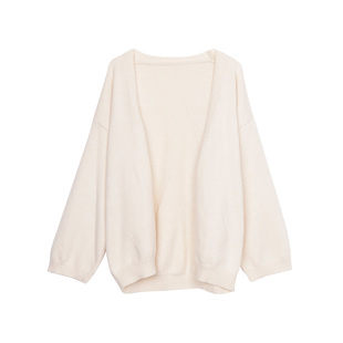 白色慵懒风宽松针织开衫外套女春秋季韩版长袖中长款毛衣上衣